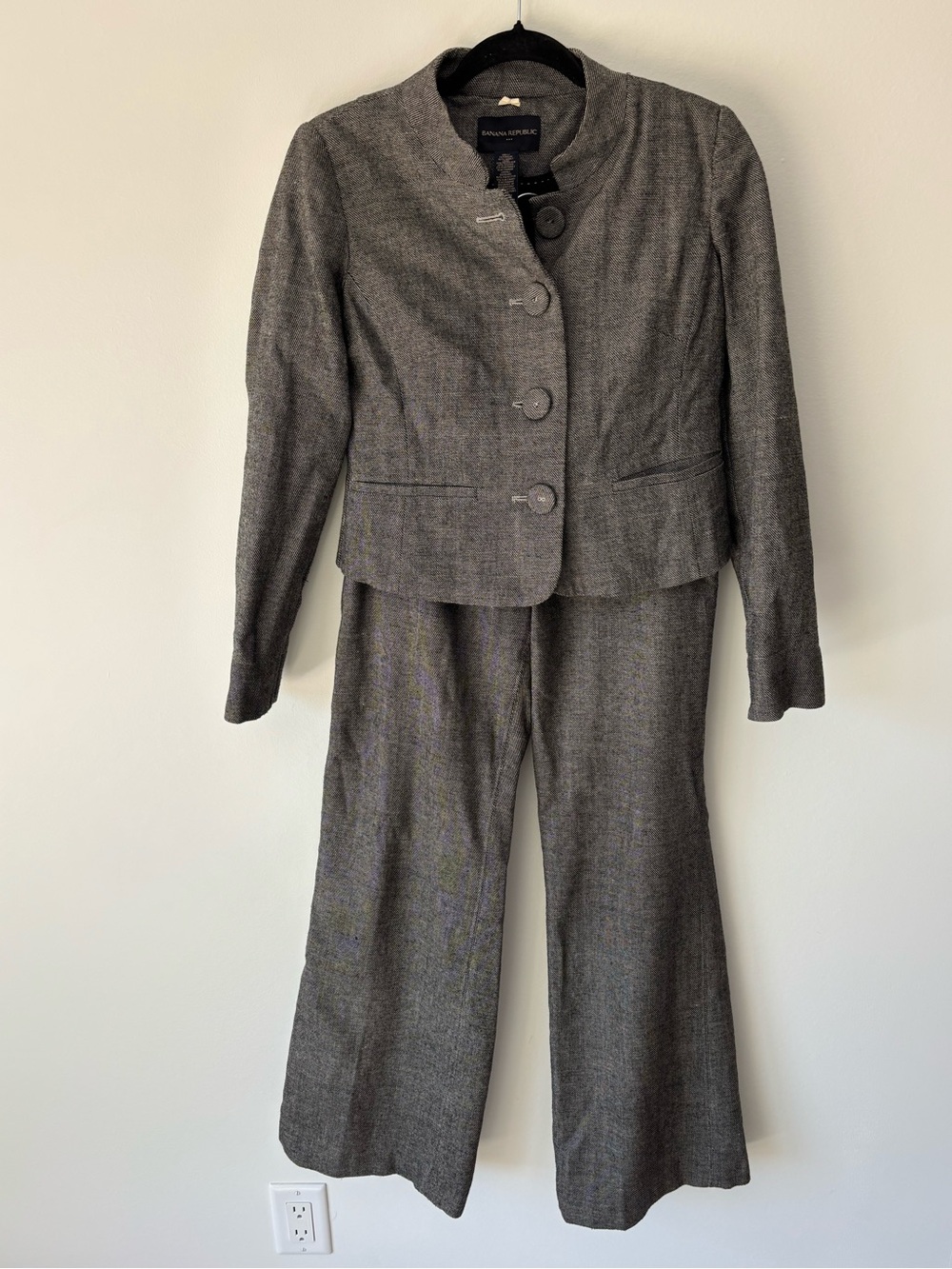Banana Republic Wool Blend Gray Tweed Pantsuit Set Jackson Fit Business Career